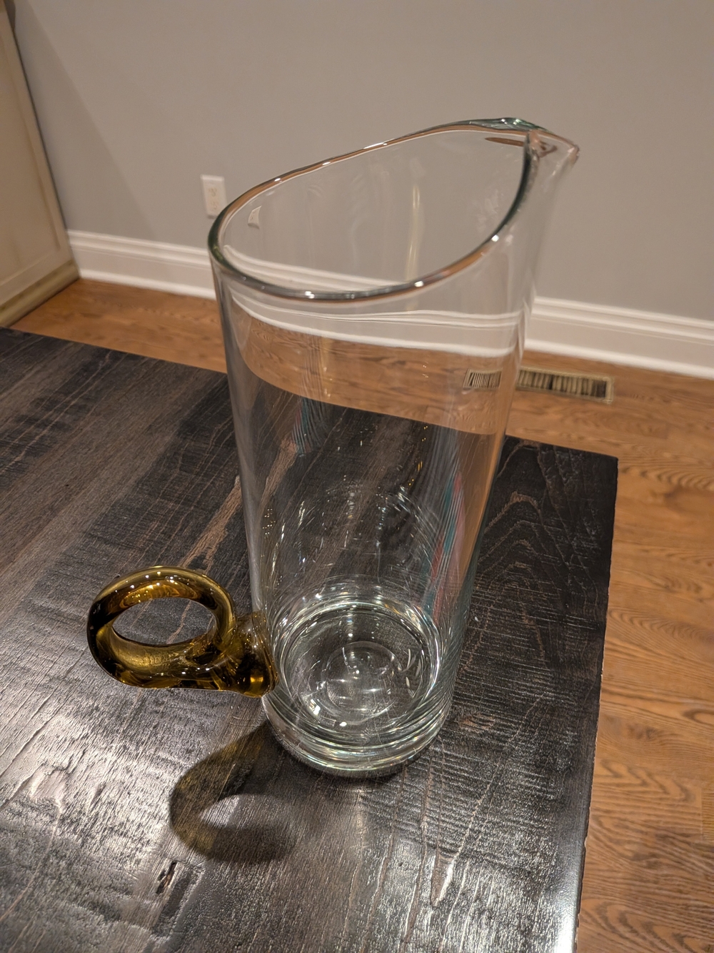 Clear Glass Pitcher with Amber Loop Handle